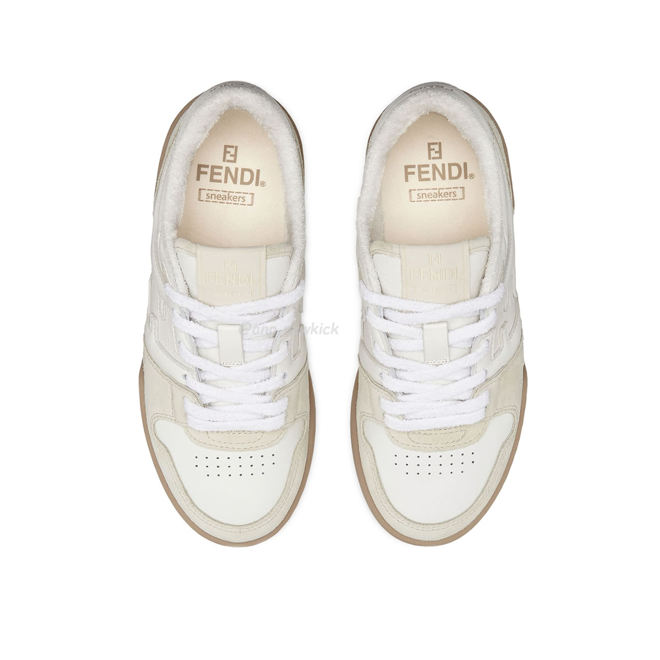Fendi Match Cream Black White Suede And Leather Low Top Sneakers (4) - newkick.org